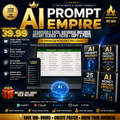 Promotional graphic for AI Prompt Empire with text and images of software products.