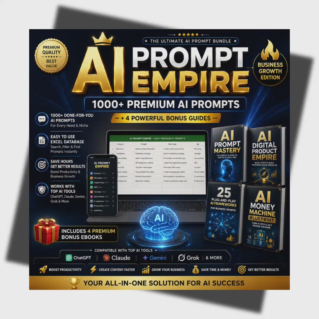 AI Prompt Empire Bundle – 1000+ Premium AI Prompts + 5 Bonus Guides